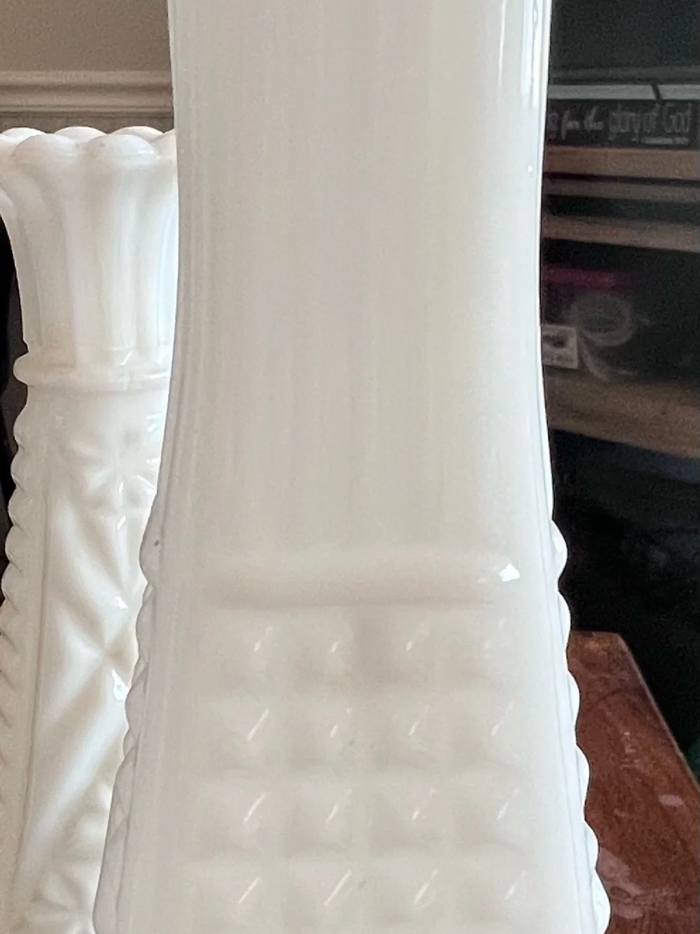 Vintage White Milk Glass Bud Vases Set of 2 Pressed Glass Scalloped Floral